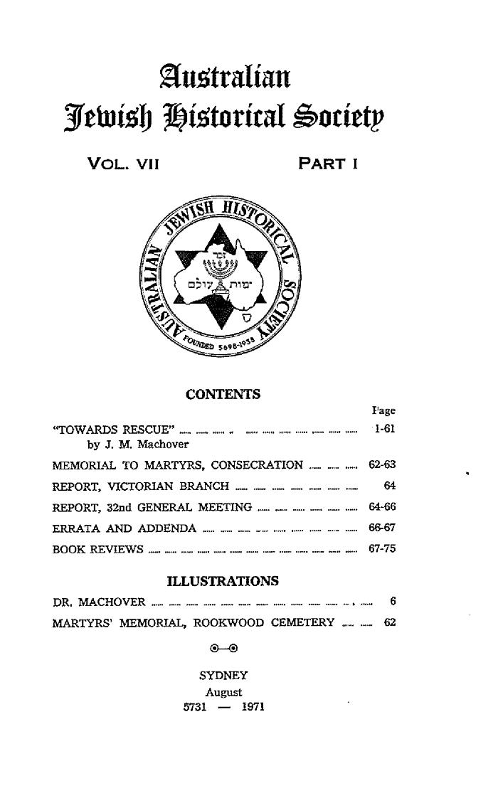 Australian Jewish Historical Society Journal, 7, 1 (1971)