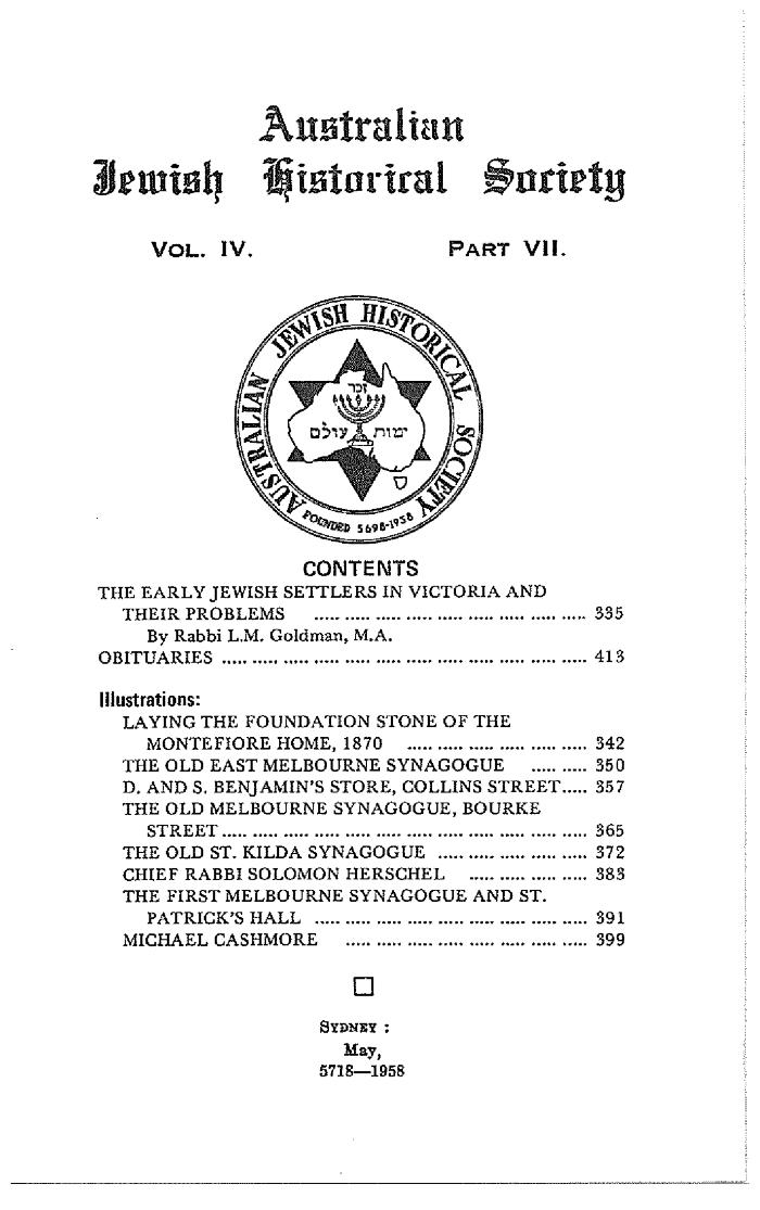 Australian Jewish Historical Society Journal, 4, 7 (1958)