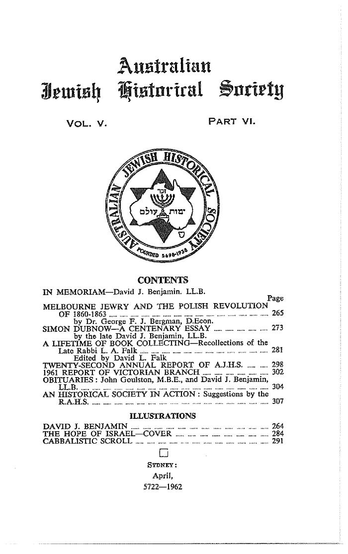 Australian Jewish Historical Society Journal, 5, 6 (1962)