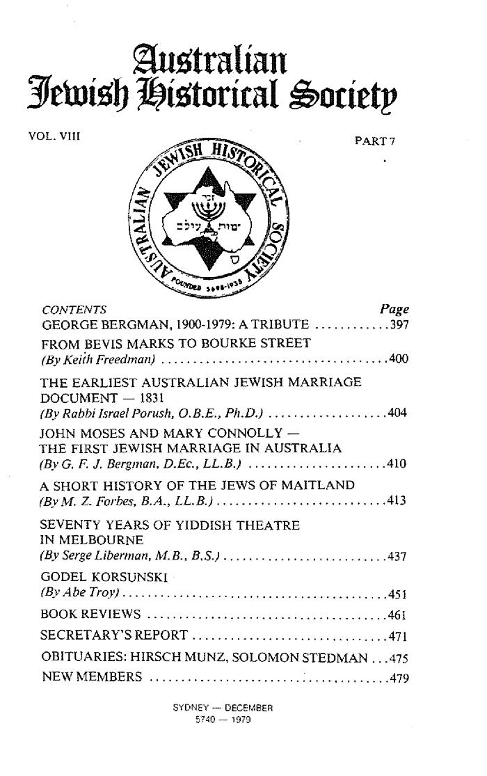 Australian Jewish Historical Society Journal, 8, 7 (1979)
