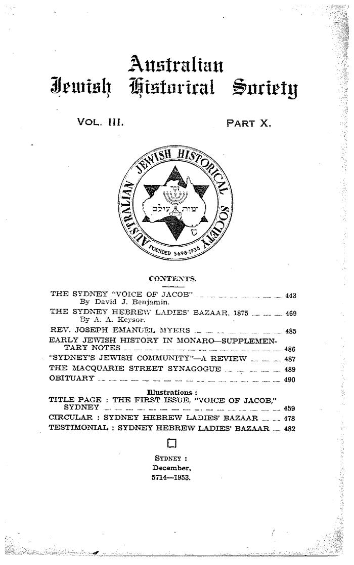 Australian Jewish Historical Society Journal, 3, 10 (1953)