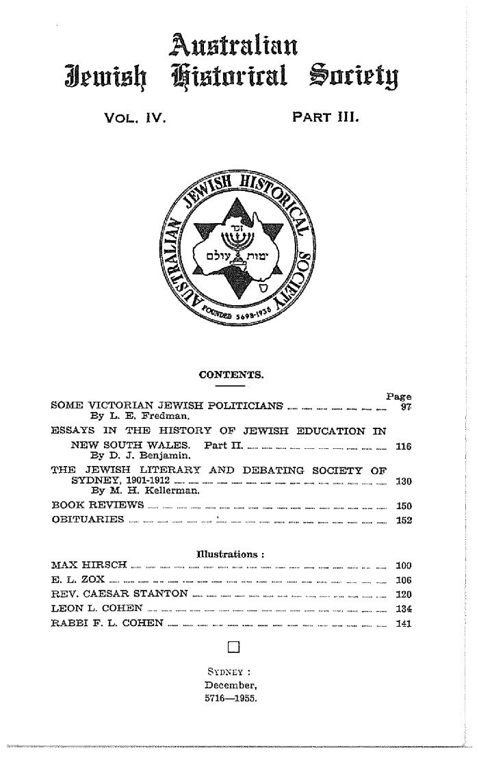 Australian Jewish Historical Society Journal, 4, 3 (1955)