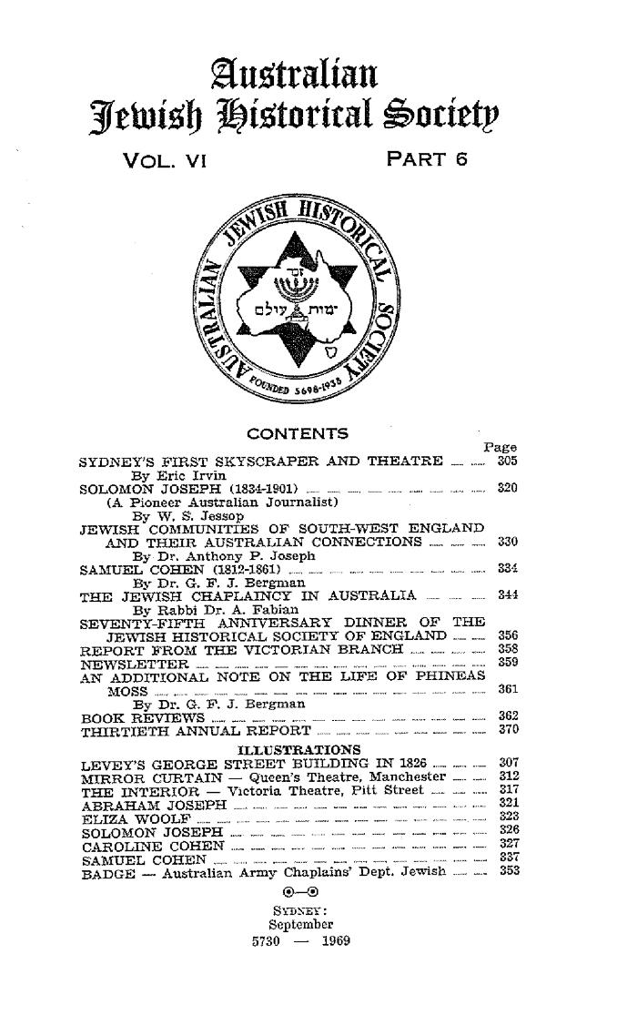 Australian Jewish Historical Society Journal, 6, 6 (1969)
