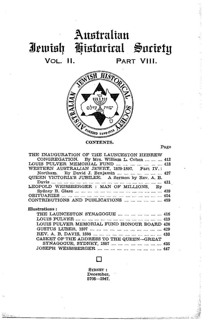 Australian Jewish Historical Society Journal, 2, 8 (1947)