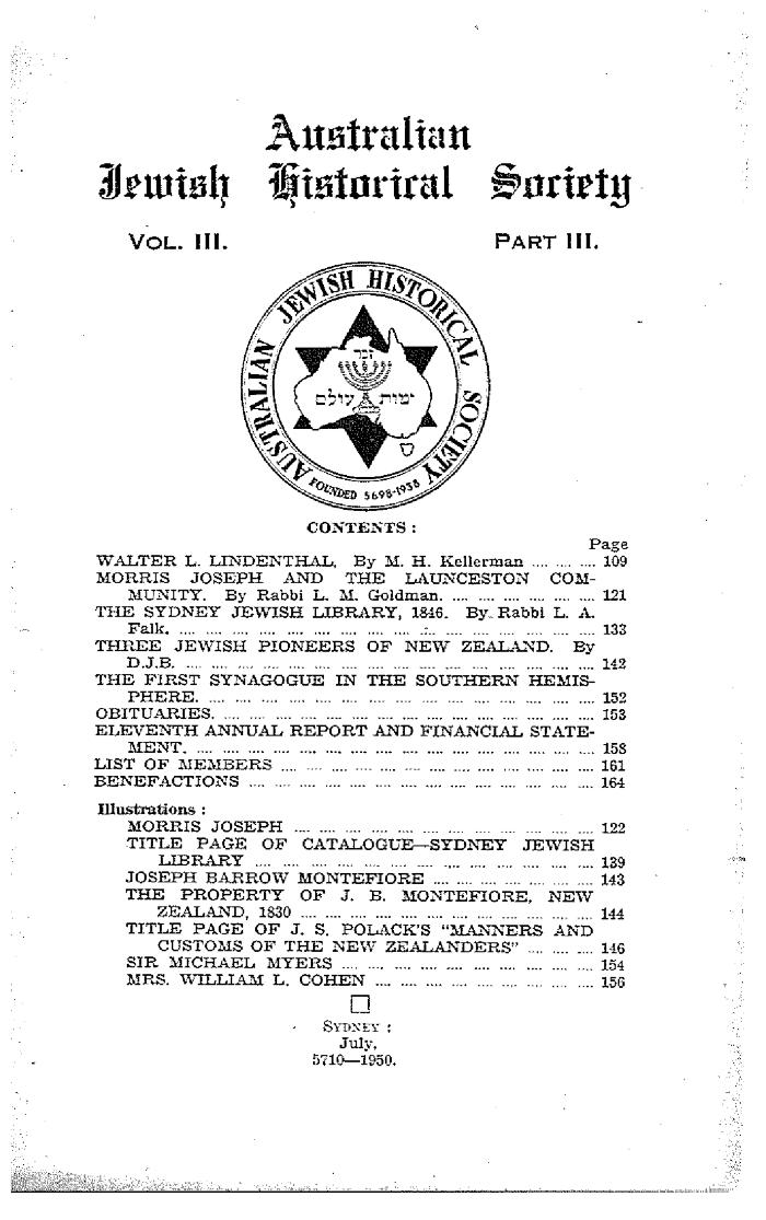 Australian Jewish Historical Society Journal, 3, 3 (1950)