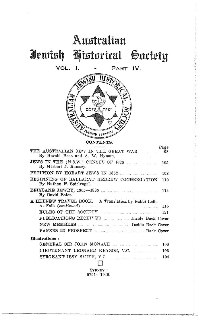 Australian Jewish Historical Society Journal, 1, 4 (1940)