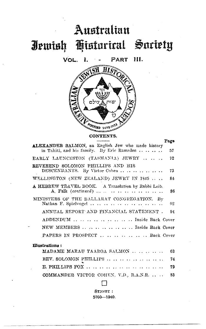 Australian Jewish Historical Society Journal, 1, 3 (1940)