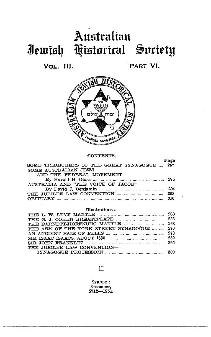Australian Jewish Historical Society Journal, 3, 6 (1951)