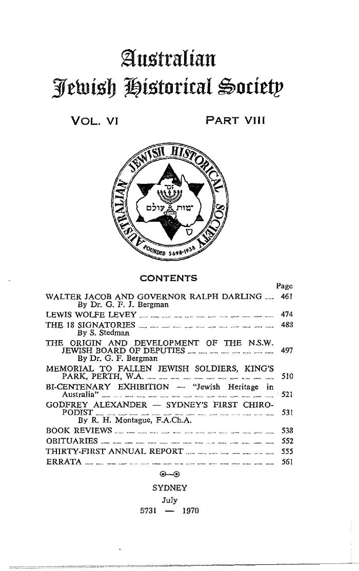 Australian Jewish Historical Society Journal, 6, 8 (1970)