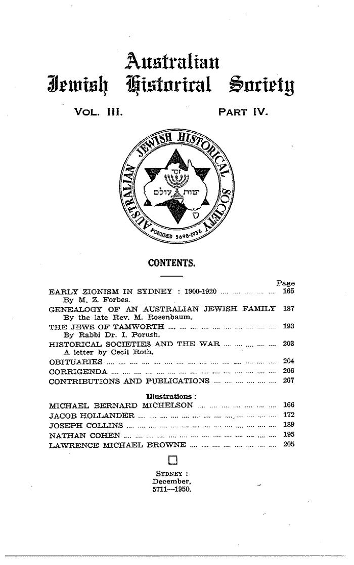 Australian Jewish Historical Society Journal, 3, 4 (1950)