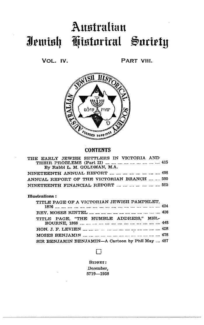 Australian Jewish Historical Society Journal, 4, 8 (1958)