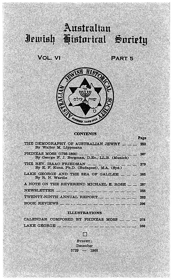 Australian Jewish Historical Society Journal, 6, 5 (1968)