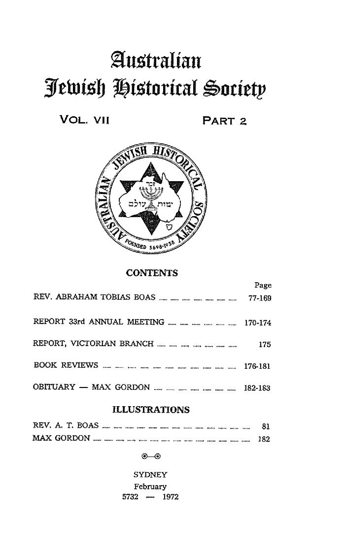 Australian Jewish Historical Society Journal, 7, 2 (1972)