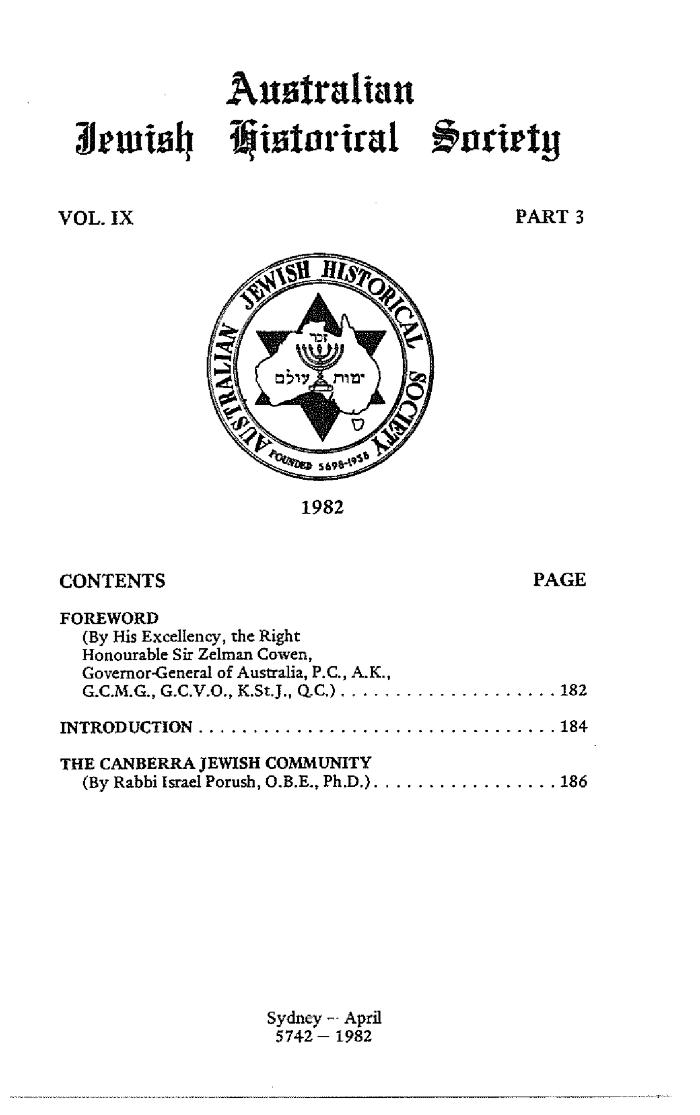 Australian Jewish Historical Society Journal, 9, 3 (1982)