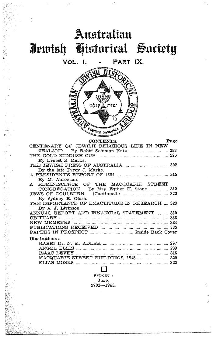 Australian Jewish Historical Society Journal, 1, 9 (1943)