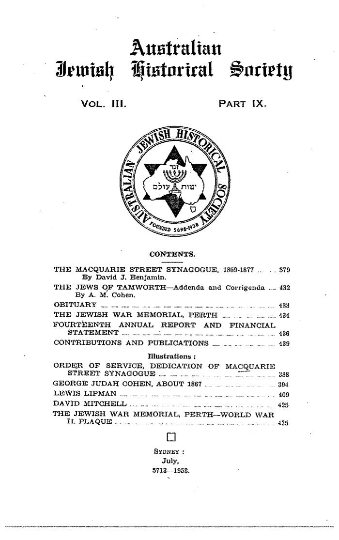 Australian Jewish Historical Society Journal, 3, 9 (1953)