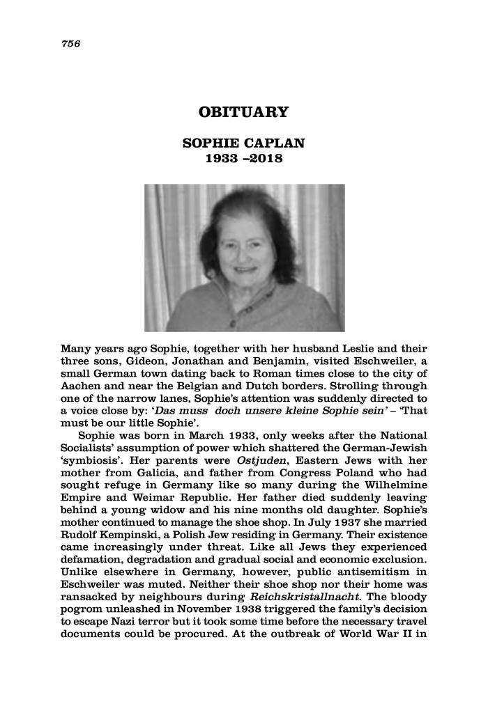 Obituary: Sophie Louise Caplan