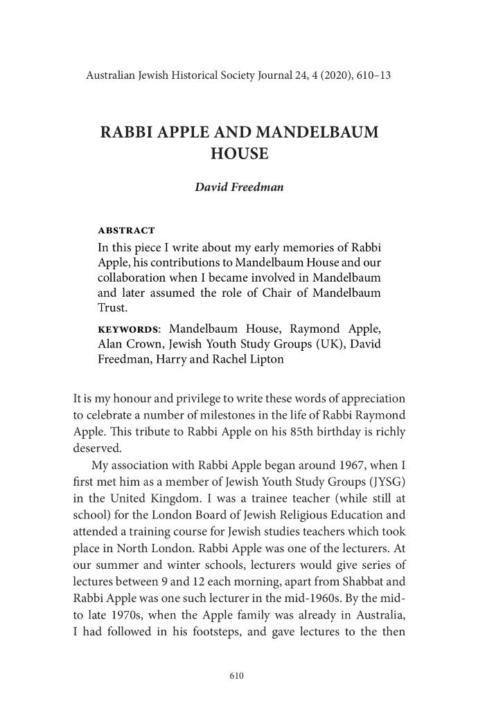 Rabbi Apple and Mandelbaum House