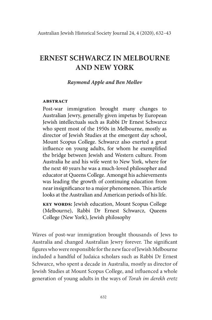 Ernest Schwarcz in Melbourne and New York