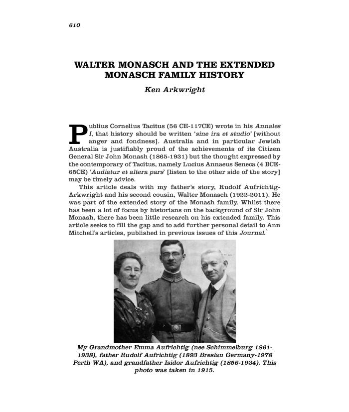 Walter Monasch and the extended Monasch family history