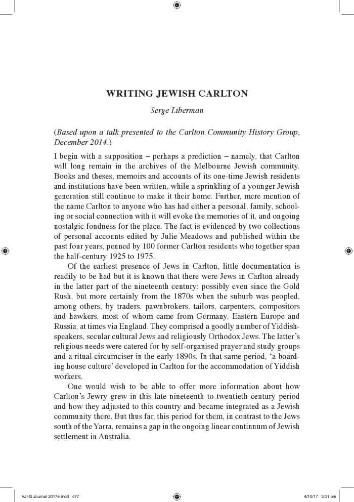 Writing Jewish Carlton