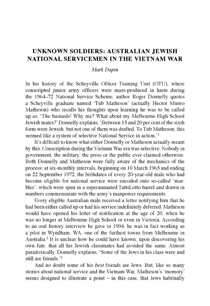 Unknown soldiers: Australian Jewish national servicemen in the Vietnam War