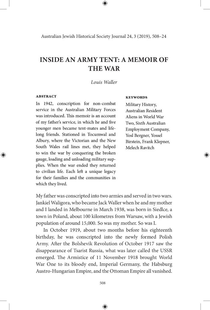 Inside an Army Tent: A Memoir of the War