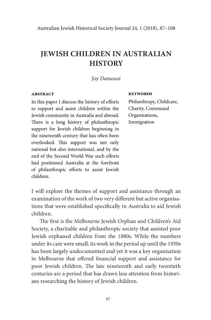 Jewish Children in Australian History