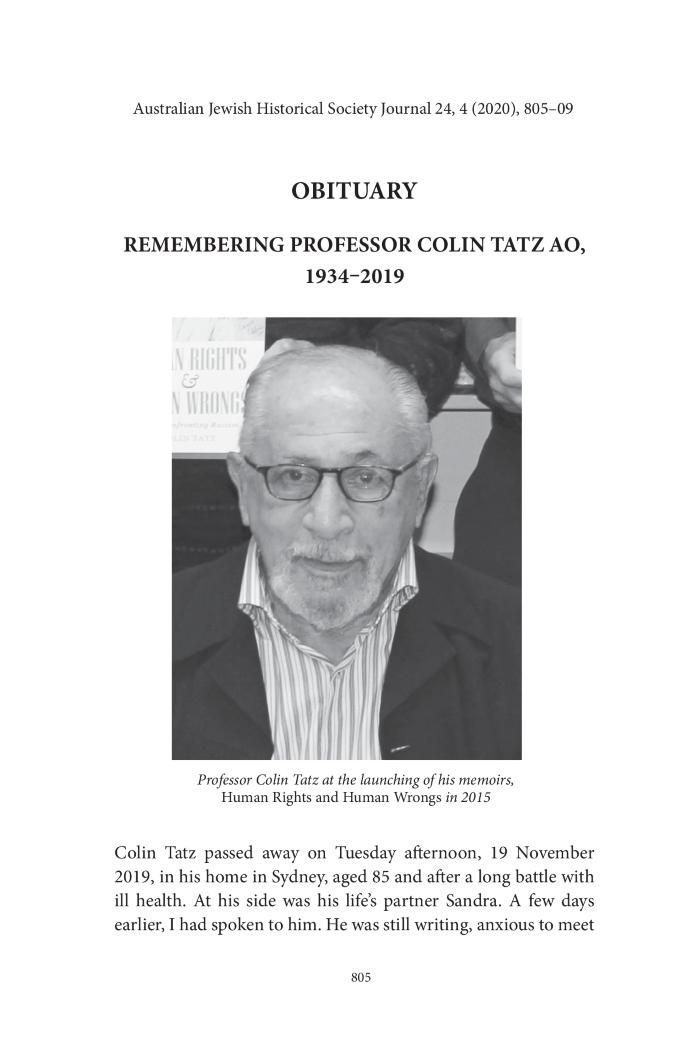 Obituary: Remembering Professor Colin Tatz