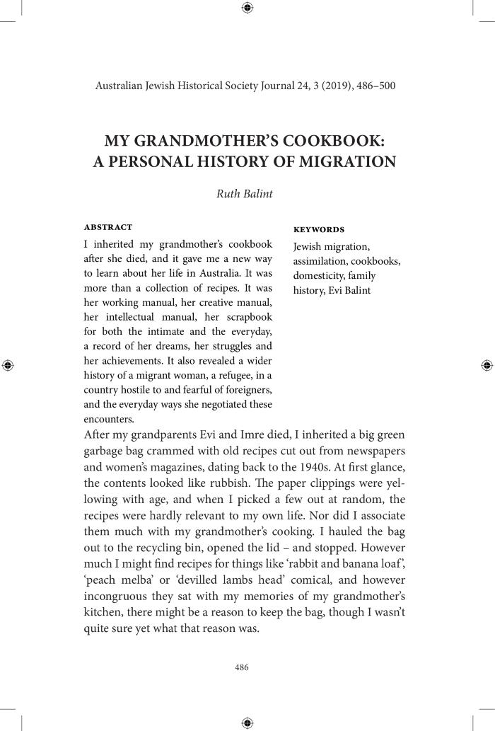 My Grandmother's Cookbook: A Personal History of migration