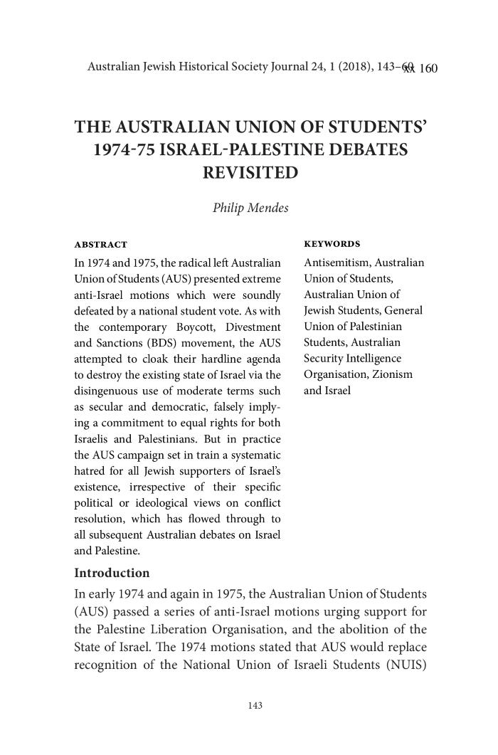 The Australian Union of Students' 1974-75 Israel-Palestine Debates Revisited