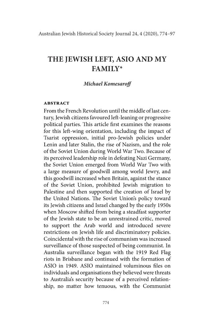 The Jewish Left, ASIO and my Family