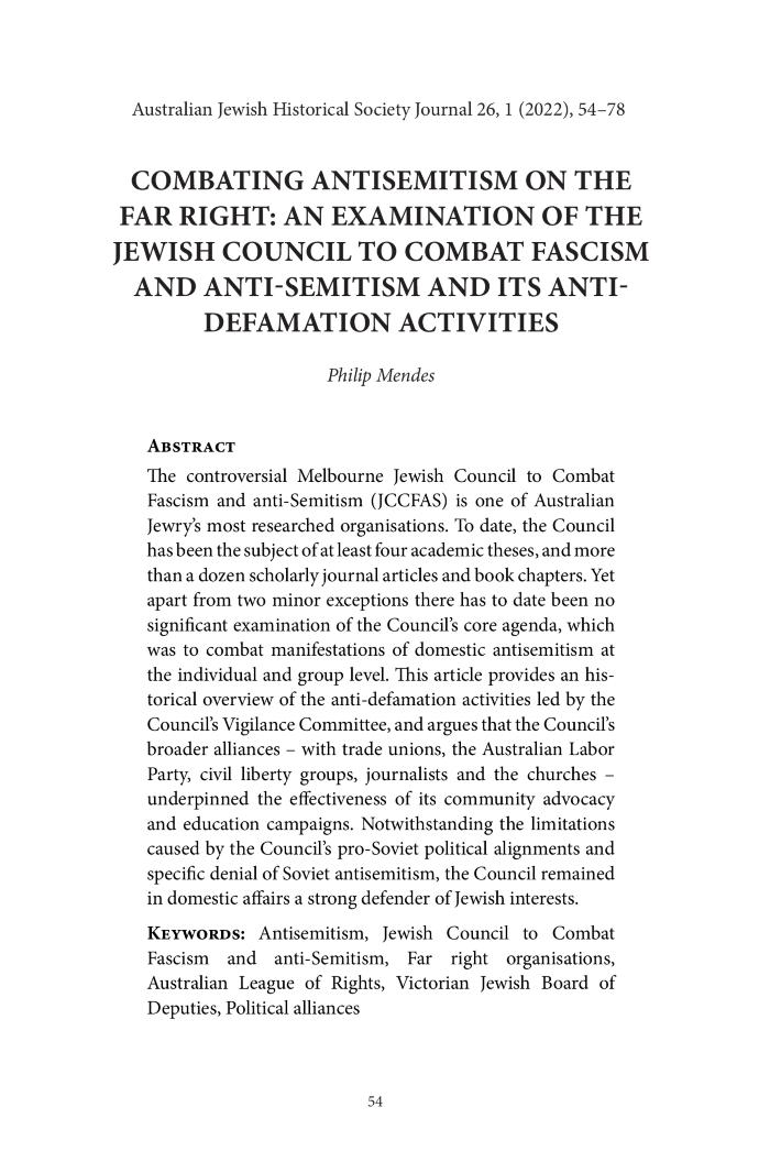Combating antisemitism on the far right: an examination of the Jewish Council to Combat Fascism and Anti-Semitism and its anti-defamation activities