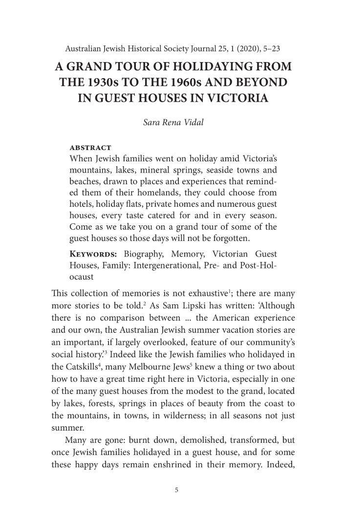 A grand Tour of Holidaying from 1930s to the 1960s and Beyond in Guest Houses in Victoria