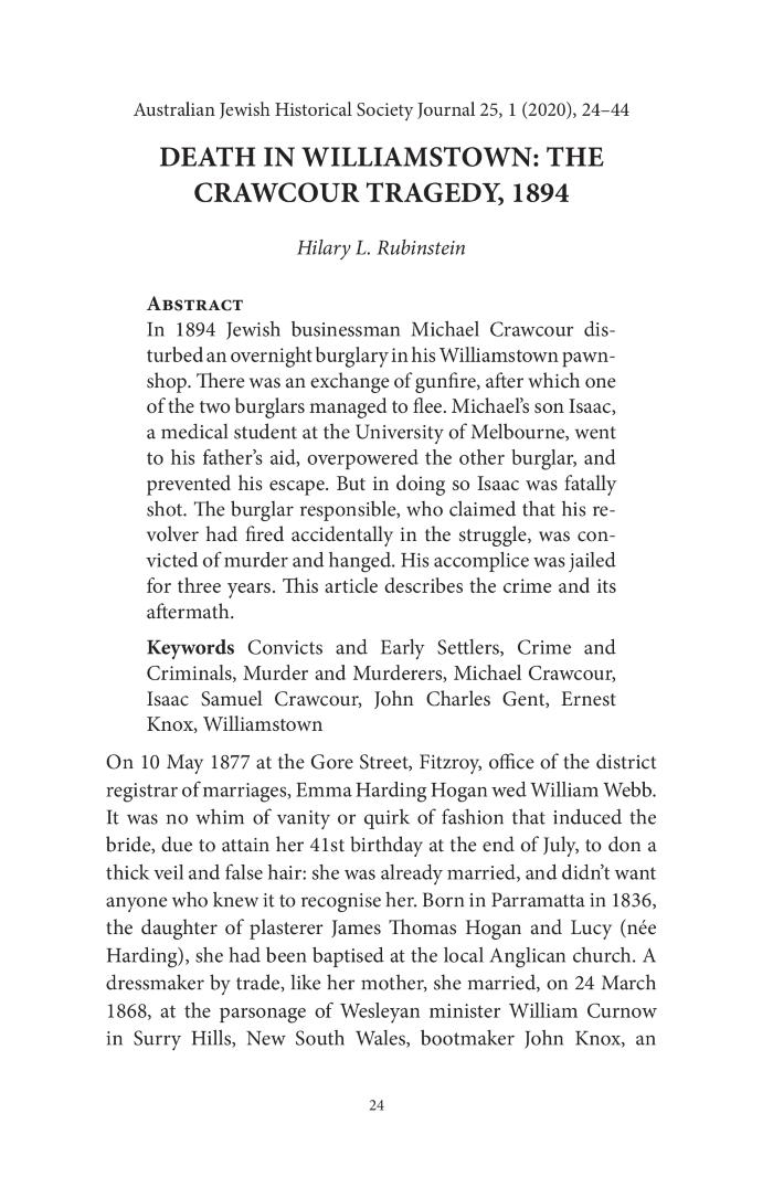 Death in Williamstown; The Crawcour Tragedy, 1894