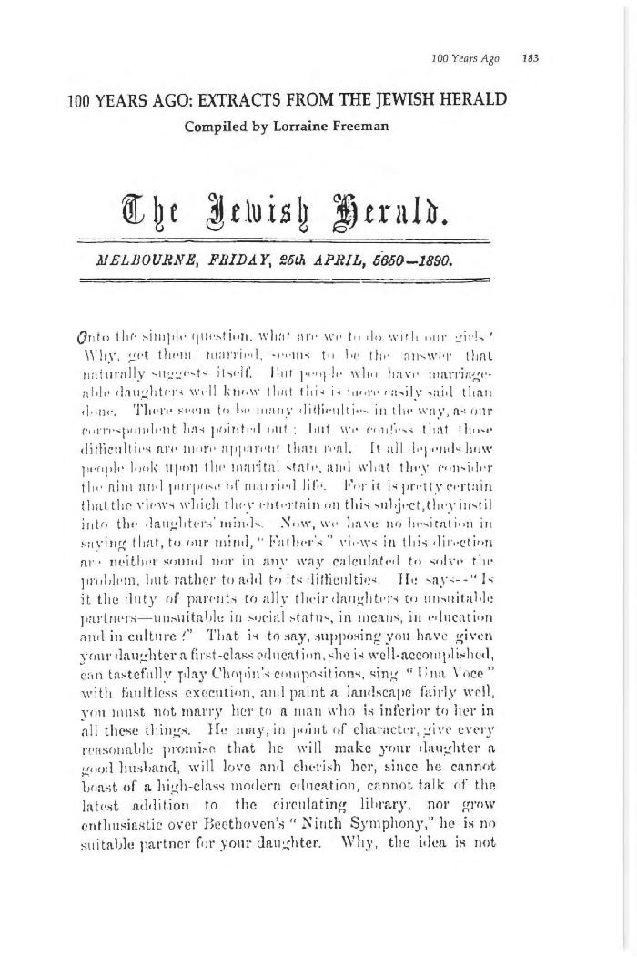 100 Years Ago: extracts from the Jewish Herald