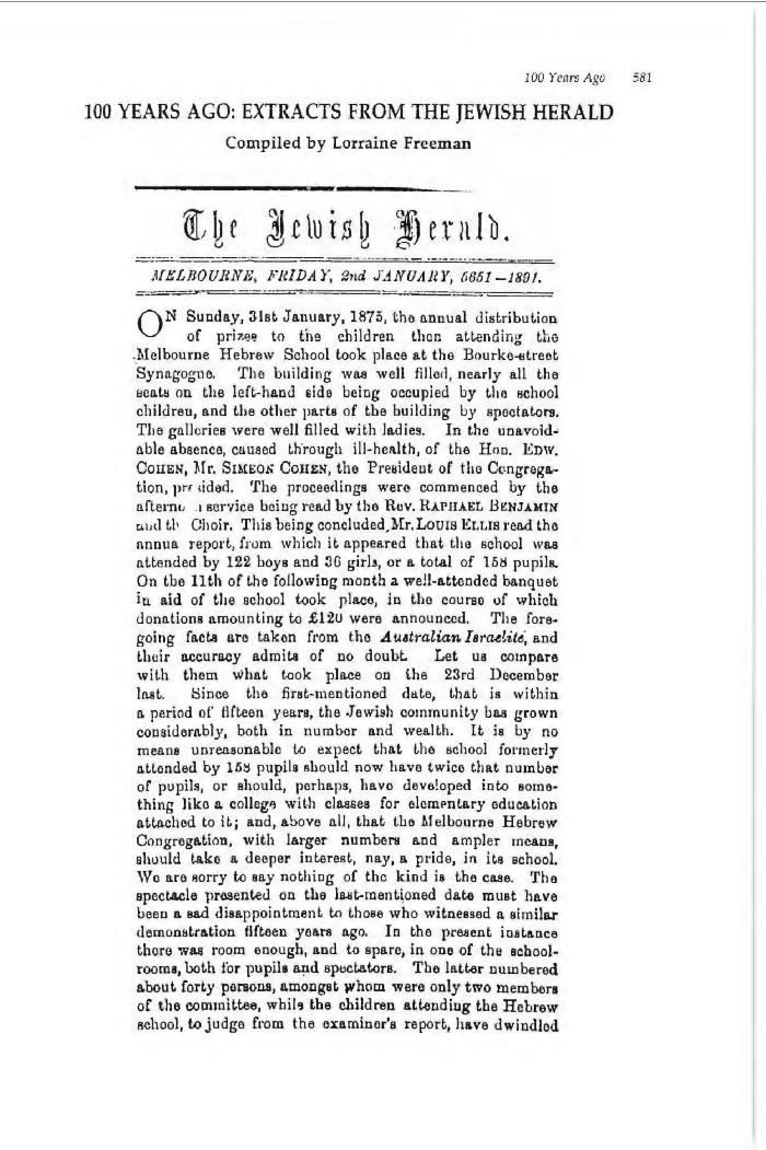 100 Years Ago: extracts from the Jewish Herald