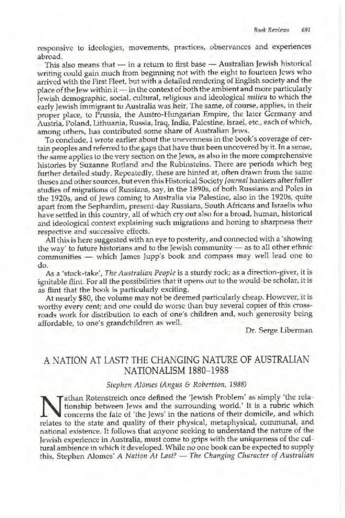 A nation at last? The changing nature of Australian nationalism 1880-1988