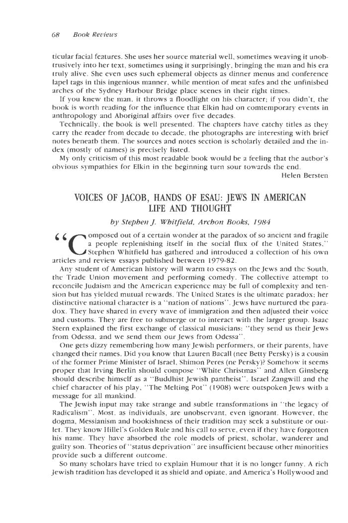 Voices of Jacob, hands of Esau. Jews in American life and though