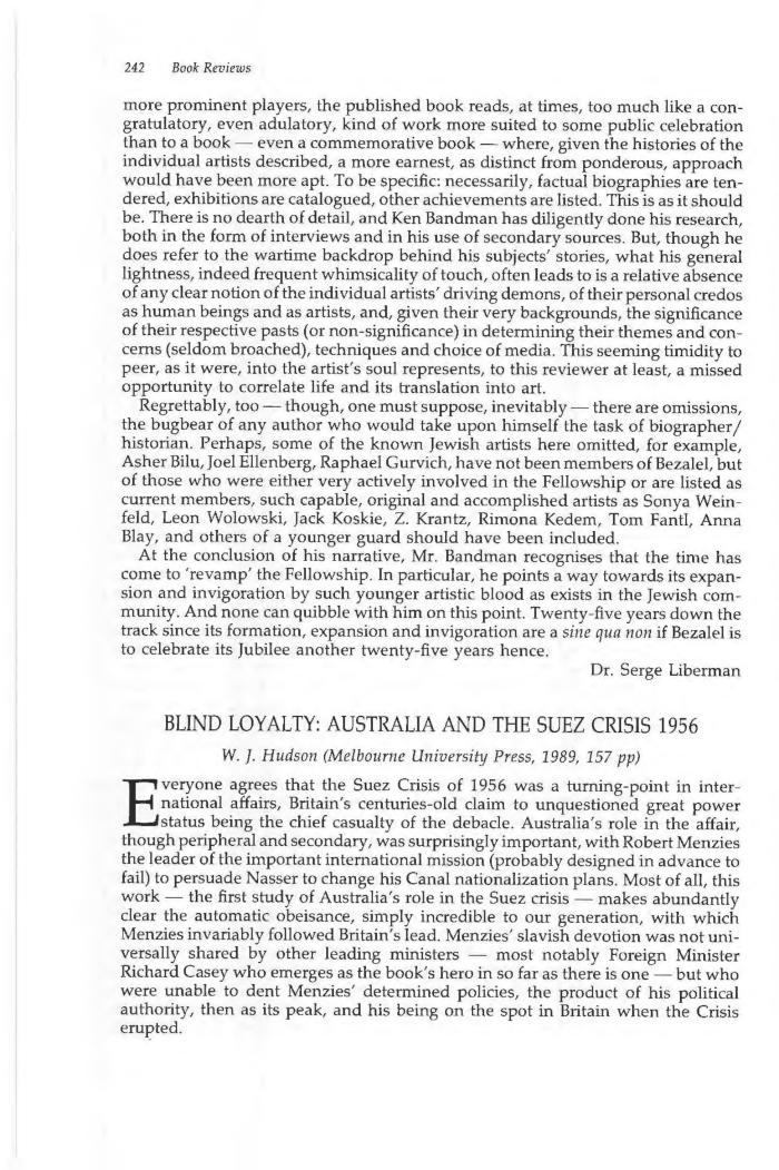 Blind loyalty. Australia and the Suez Crisis 1956