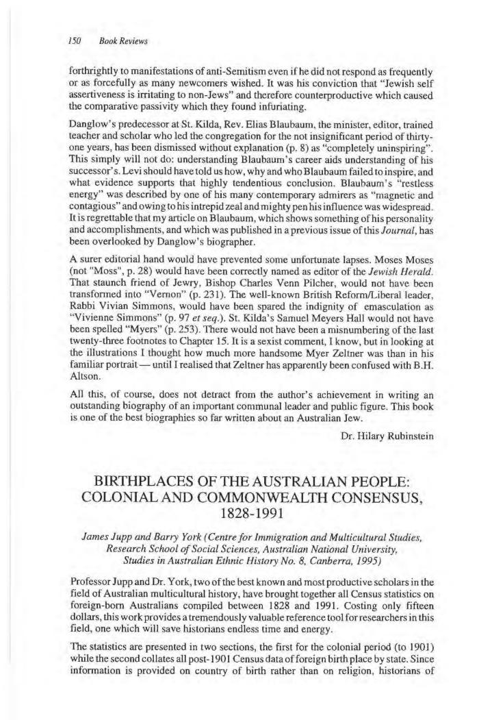 Birthplaces of the Australian People. Colonial and Commonwealth Consensus. 1828-1991