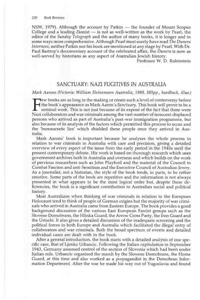 Sanctuary. Nazi fugitives in Australia