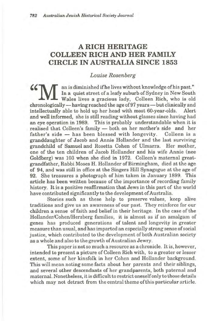 A rich heritage: Colleen Rich and her family circle in Australia since 1853