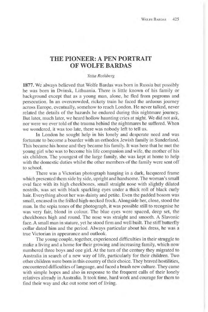 The pioneer: a pen portrait of Wolfe Bardas