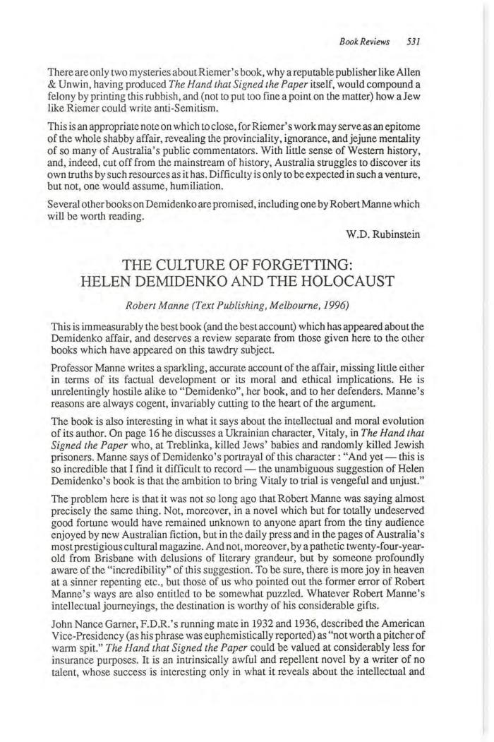 Book Review: The Culture of Forgetting: Helene Demidenko and the Holocaust