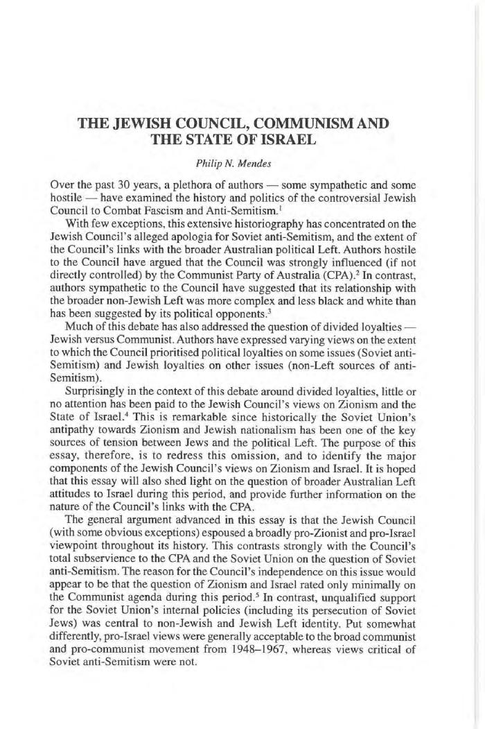 The Jewish Council, Communism, and the State of Israel