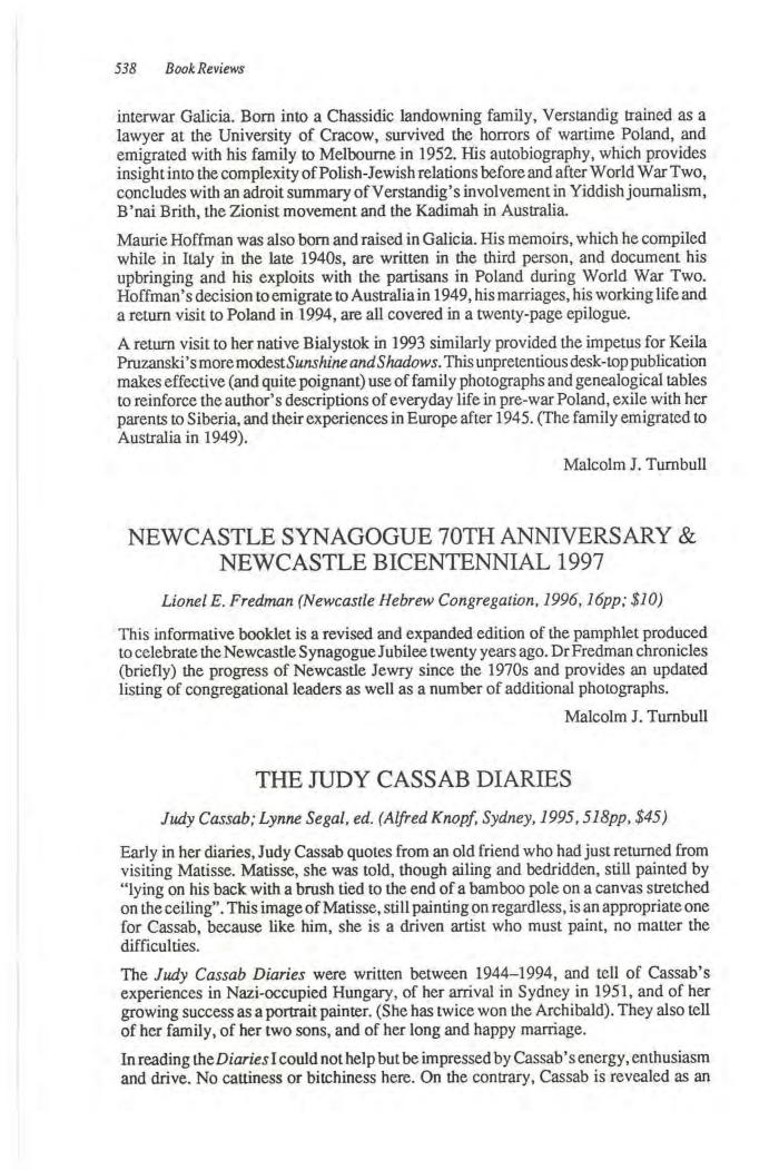 Book Review: Newcastle Synagogue 70th Anniversary & Newcastle Bicentennial 1997