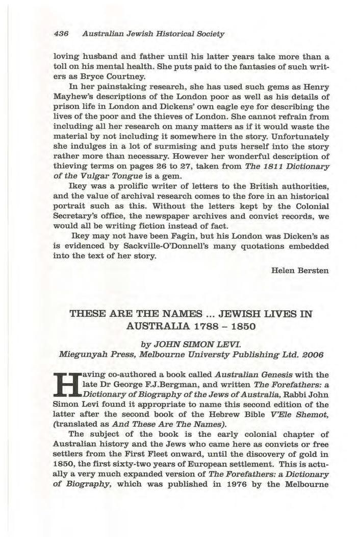 These are the Names. Jewish Lives in Australia  1788-1850