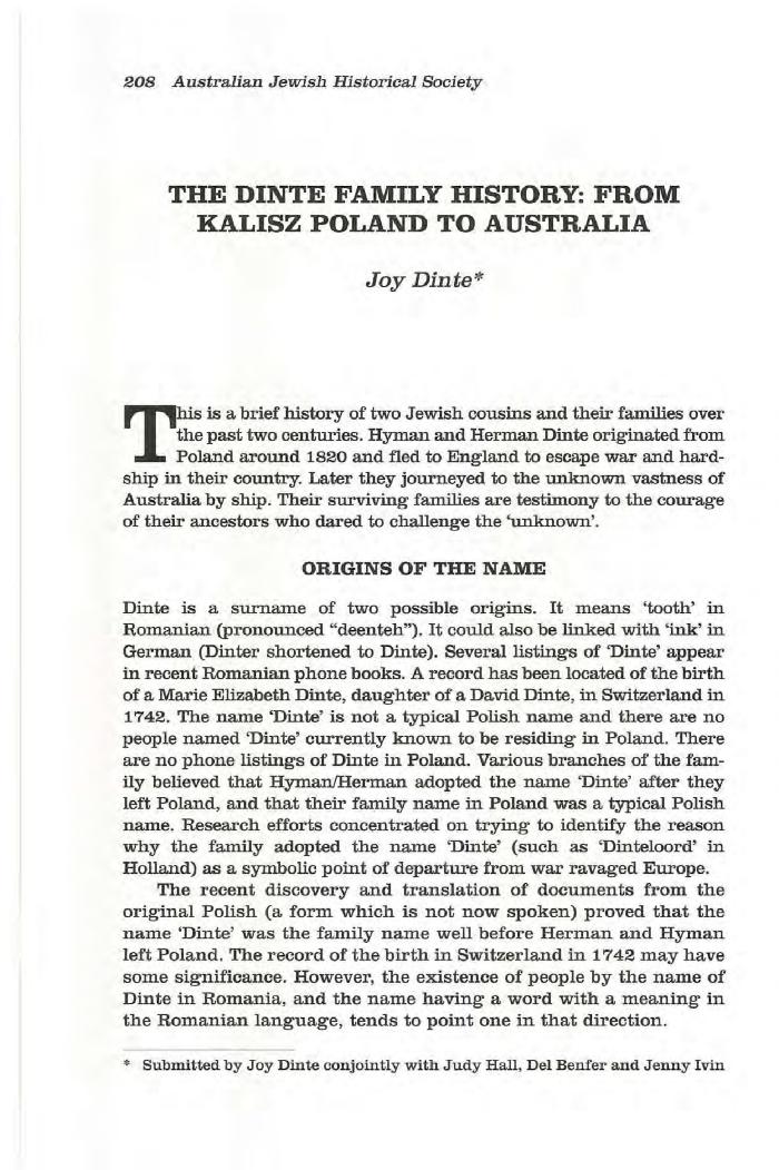 The Dinte family history: from Kalisz, Poland to Australia