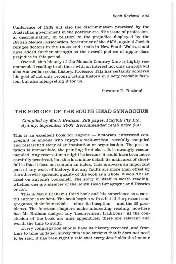 A History of the South Head Synagogue